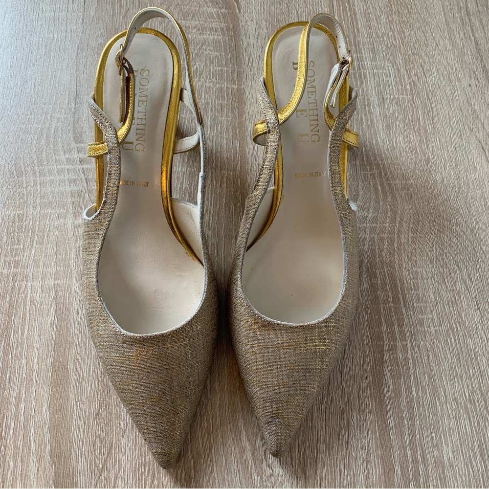 Vintage Pointed Toe Slingback Pump Gold Heels Special Occasion Something Bleu - Picture 4 of 15